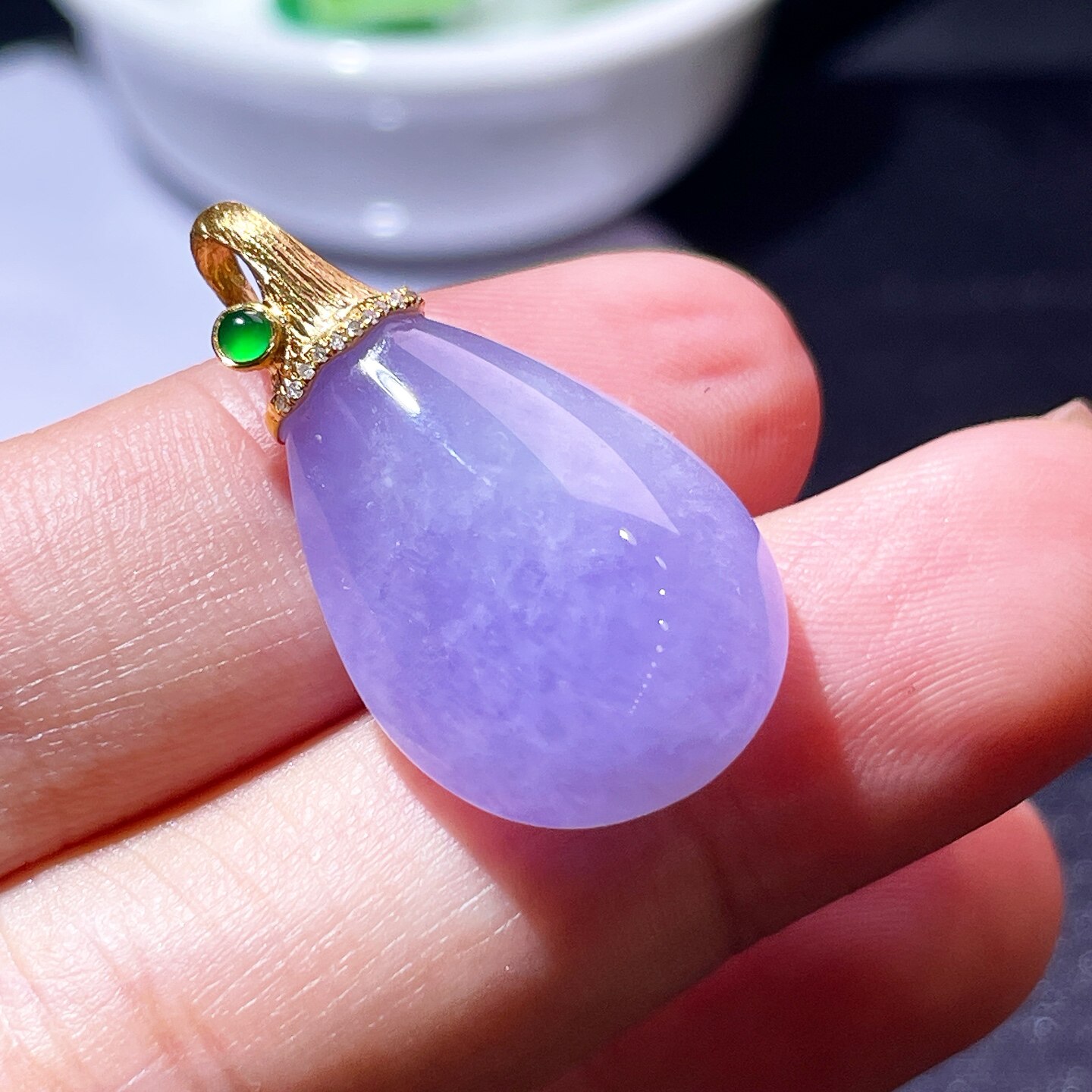 缅甸翡翠福瓜镶金玉吊坠天然玉石A货18K金镶嵌冰糯种紫罗兰0223