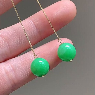 缅甸翡翠镶金玉耳坠天然玉石A货18K金镶嵌冰种满色老坑正品0204