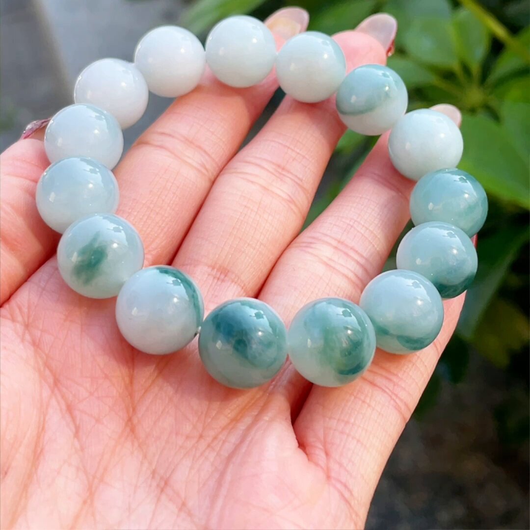 缅甸翡翠手串玉手串天然玉石A货冰糯种飘花正品证书老坑礼物0528