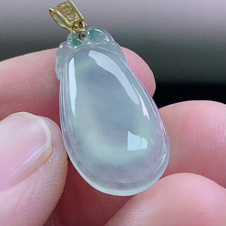 缅甸翡翠福瓜镶金玉吊坠天然玉石A货18K金镶嵌冰种证书礼物1205