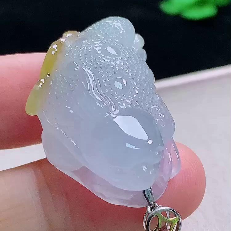 缅甸翡翠金蟾镶金玉吊坠天然玉石