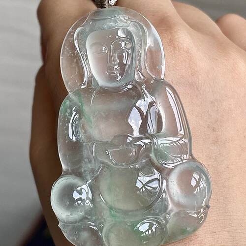 缅甸翡翠观音玉吊坠天然玉石A货