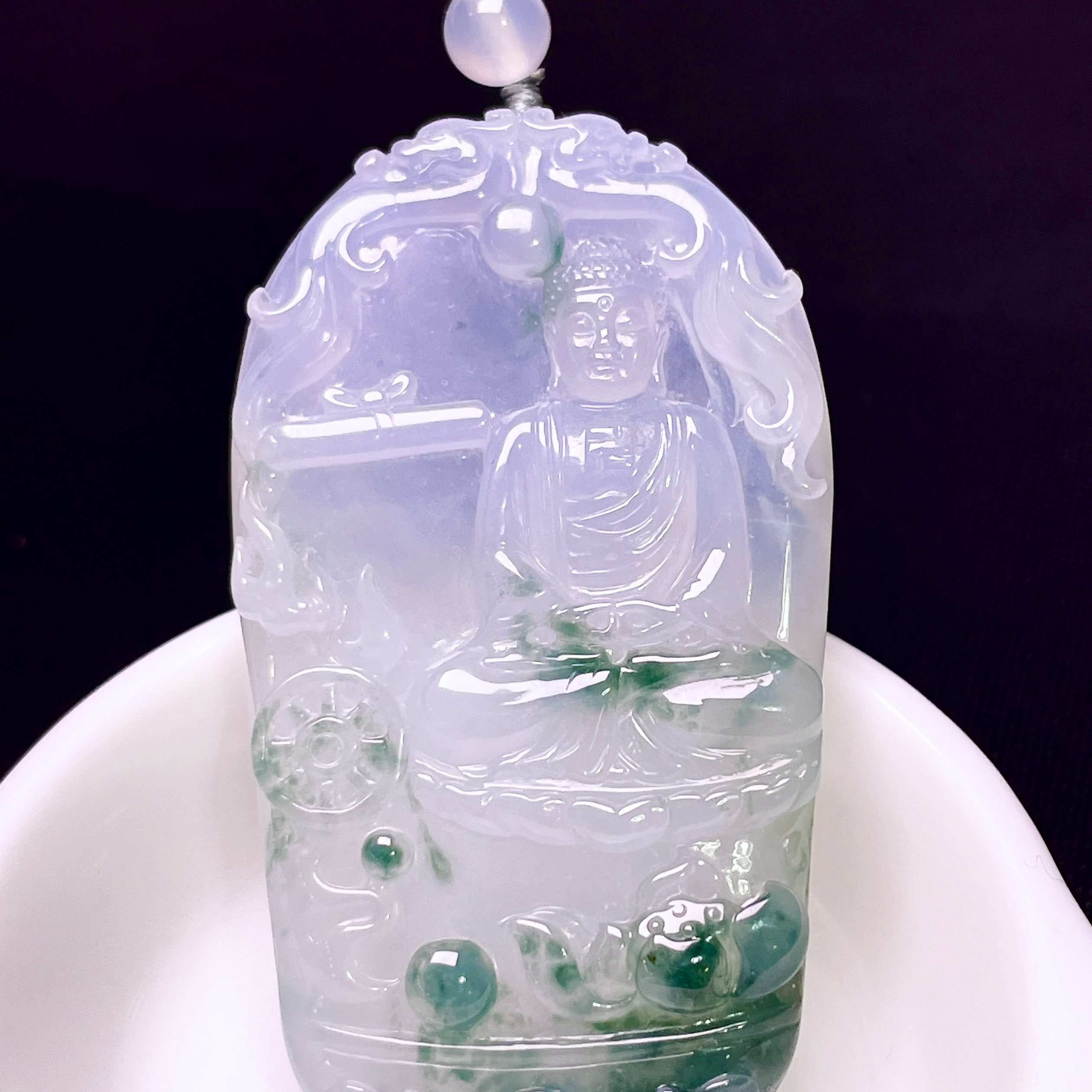 缅甸翡翠大日如来玉吊坠天然玉石A货冰种飘花证书老坑高档0528