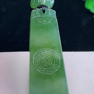 缅甸翡翠无事牌玉吊坠天然玉石A货冰种晴绿礼物证书正品收藏0114