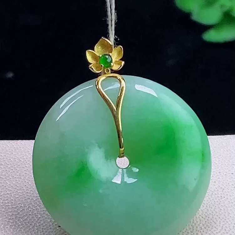缅甸翡翠平安扣镶金玉吊坠天然玉石A货18K金镶嵌冰种飘绿证书0114,珠宝/钻石/翡翠,颈饰,淘宝优惠券,粉丝福利购,淘宝优惠卷