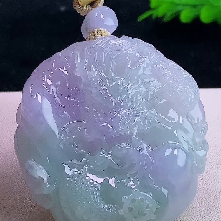 缅甸翡翠龙牌玉吊坠天然玉石A货冰种紫罗兰收藏证书新款礼物0105