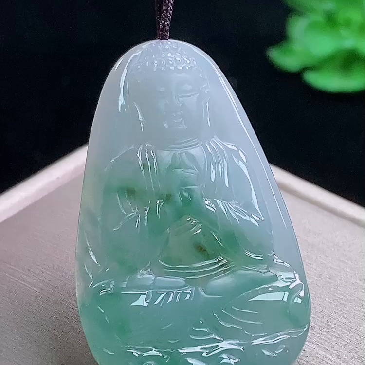 缅甸翡翠大日如来玉吊坠天然玉石A货冰种飘花老坑收藏礼物1205