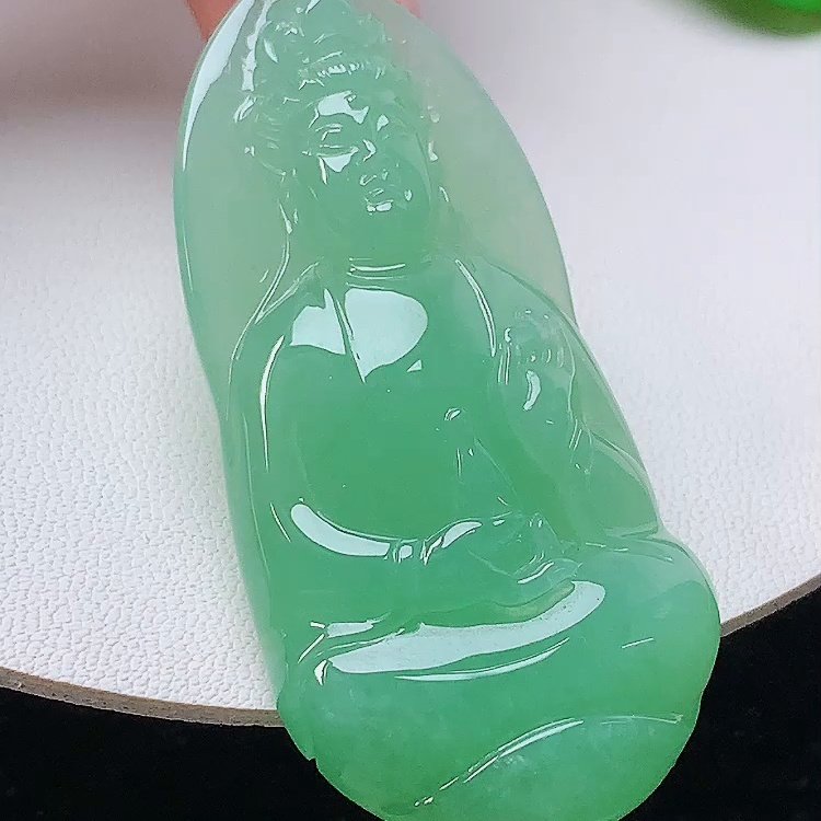 缅甸翡翠观音玉吊坠天然玉石A货冰种晴绿新款礼物证书高档1231