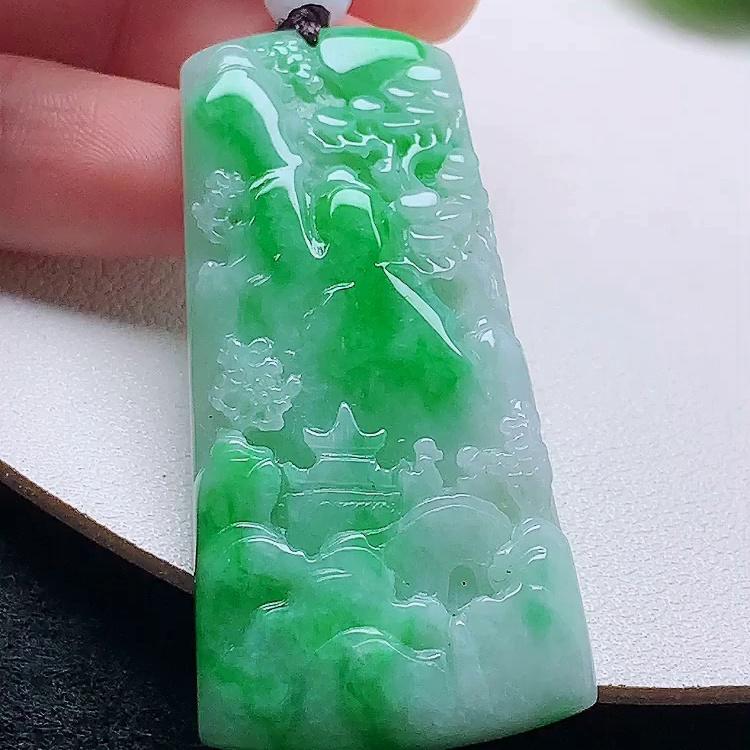 缅甸翡翠山水玉吊坠天然玉石A货