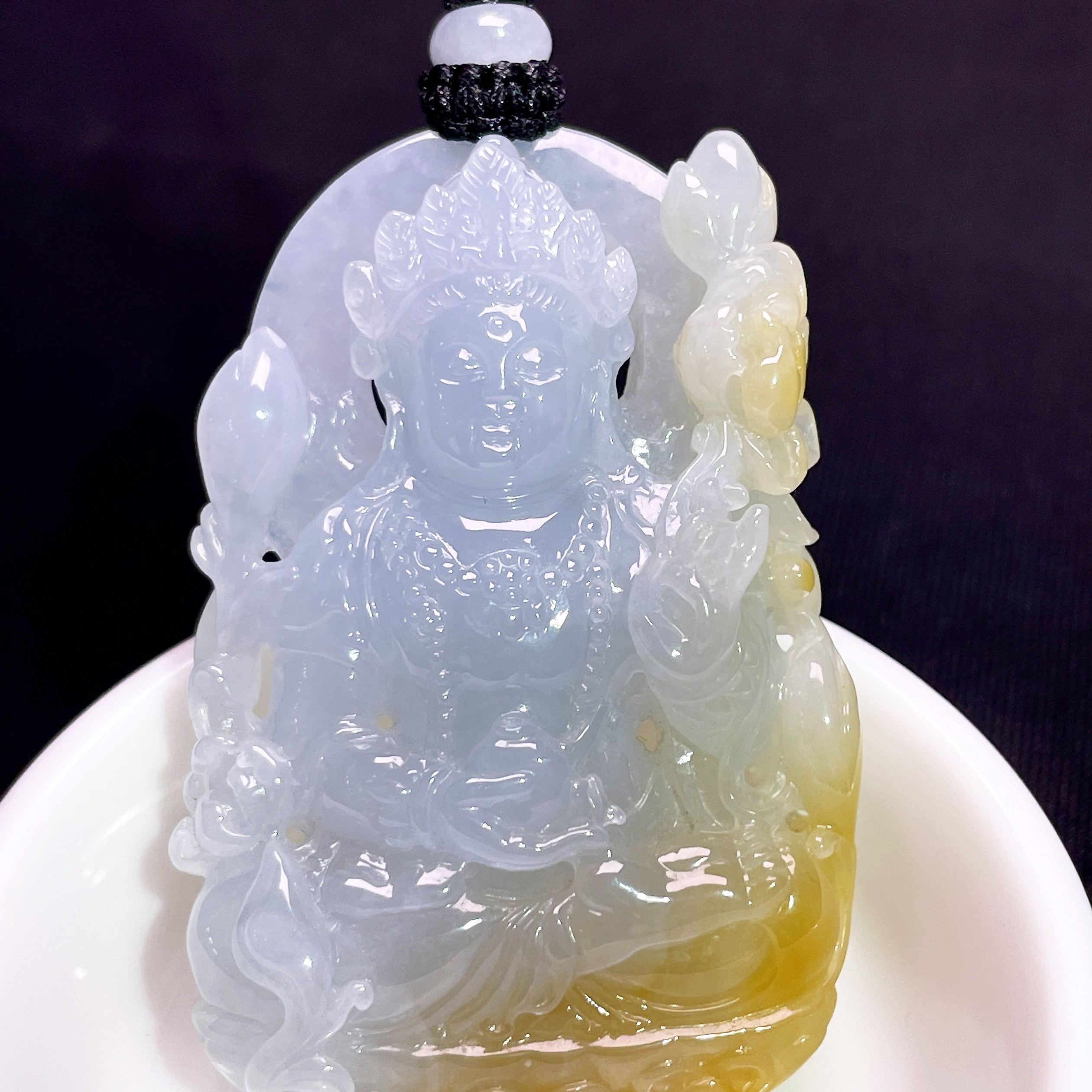 缅甸翡翠观音玉吊坠天然玉石A货冰种黄翡礼物证书老坑高档0530