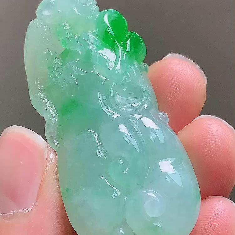 缅甸翡翠佛手玉吊坠天然玉石A货冰种飘绿收藏老坑证书礼物0908