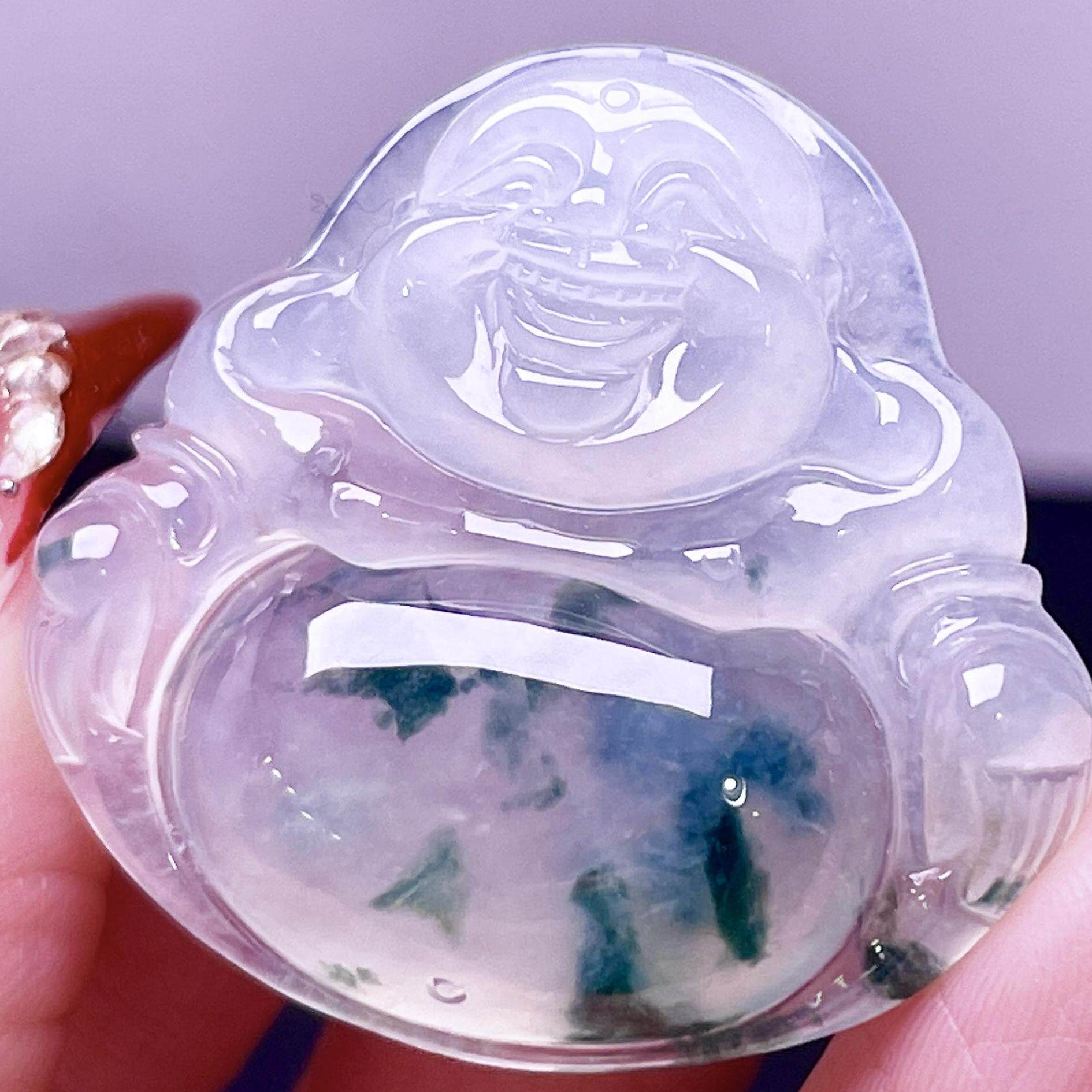 缅甸翡翠佛公玉吊坠天然玉石A货玻璃种飘花正品老坑高档证书0528