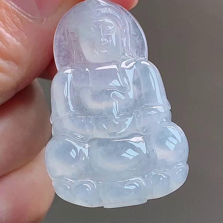 缅甸翡翠观音镶金玉吊坠天然玉石