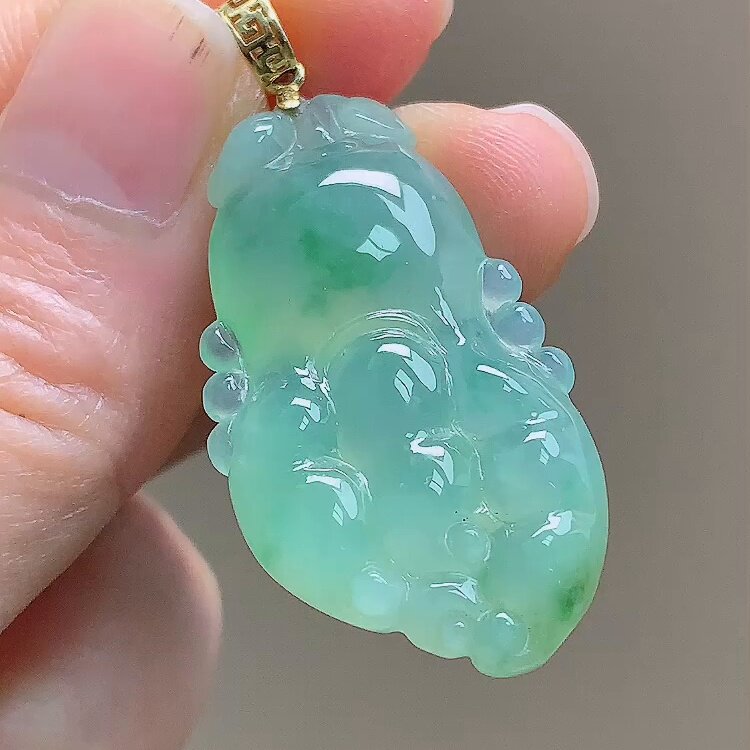 缅甸翡翠佛手镶金玉吊坠天然玉石A货18K金镶嵌冰种飘花正品0204