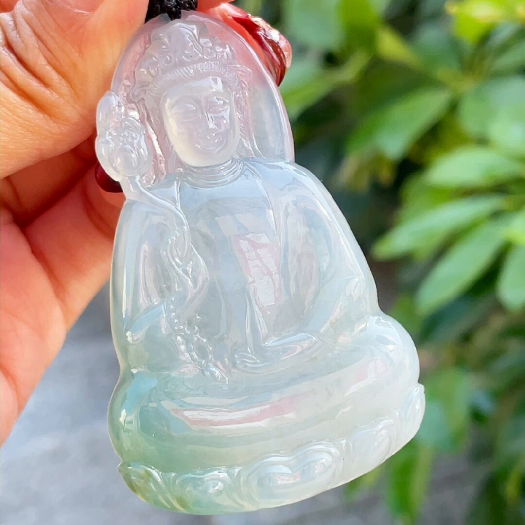 缅甸翡翠观音玉吊坠天然玉石A货冰种飘花收藏正品证书新款0528