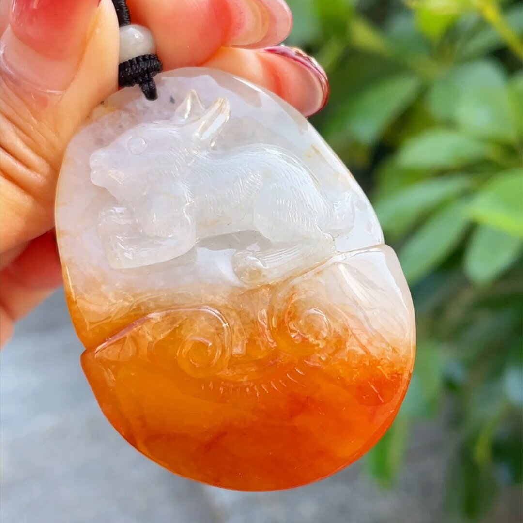 缅甸翡翠玉兔玉吊坠天然玉石A货冰种红翡老坑礼物正品高档0528