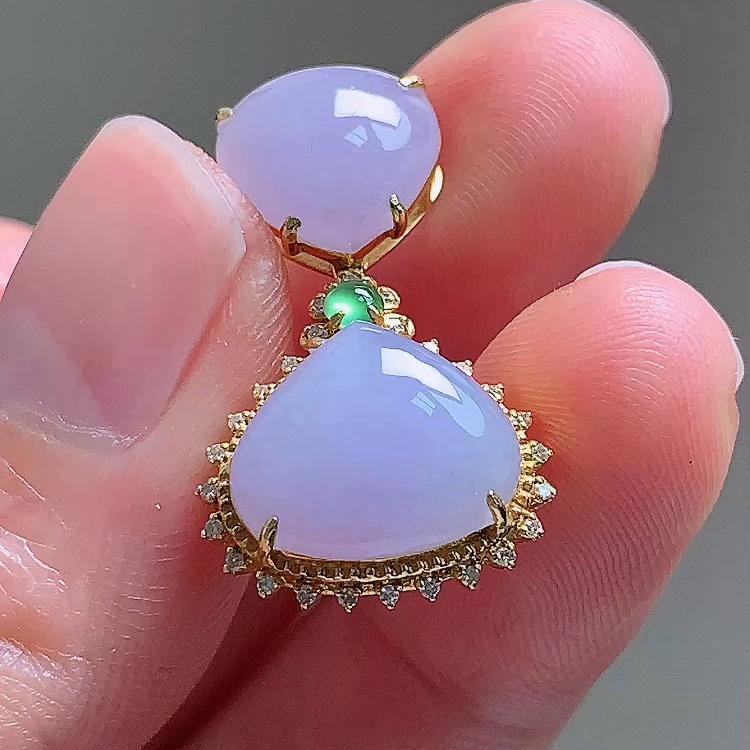 缅甸翡翠水滴镶金玉吊坠天然玉石A货18K金镶嵌冰种紫罗兰礼物0928