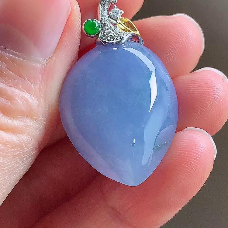 缅甸翡翠福瓜镶金玉吊坠天然玉石A货18K金镶嵌冰种紫罗兰飘花1025