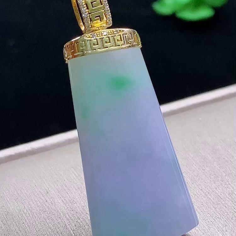 缅甸翡翠无事牌镶金玉吊坠天然玉
