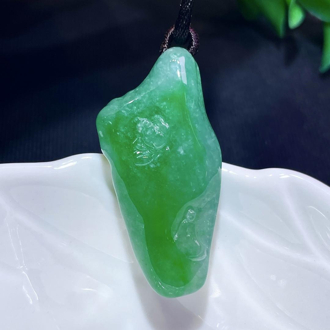 缅甸翡翠悟道玉吊坠天然玉石A货冰糯种阳绿收藏正品高档证书1001