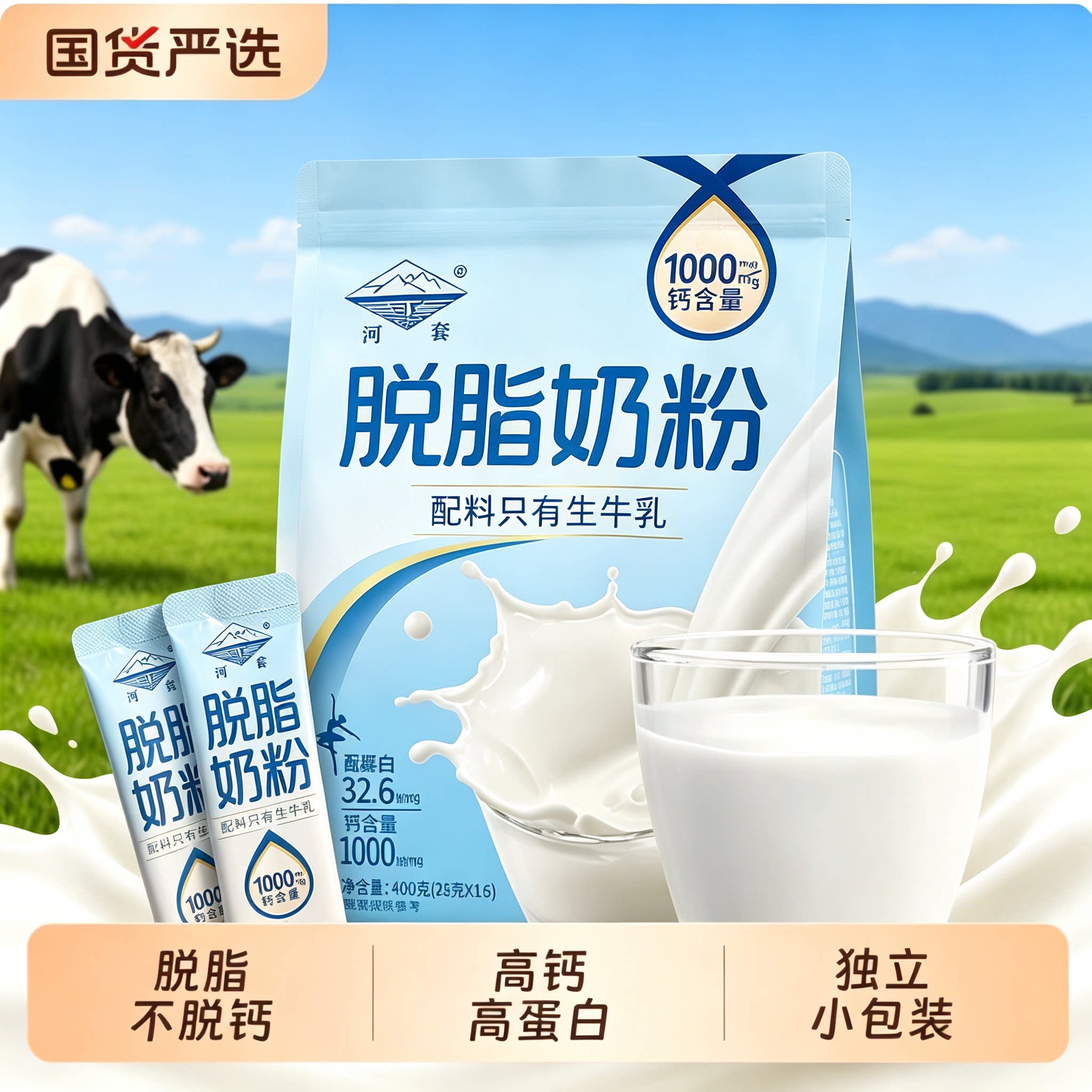 脱脂奶粉无糖0脂肪独立包装低负担健康糖人减脂餐孕妇成人饱腹