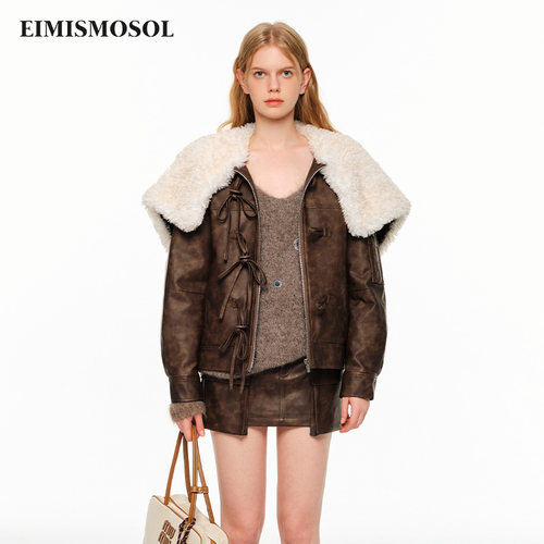 EIMISMOSOL短款翻领皮棉夹克工装半裙秋冬新款少女俏皮辣度加倍