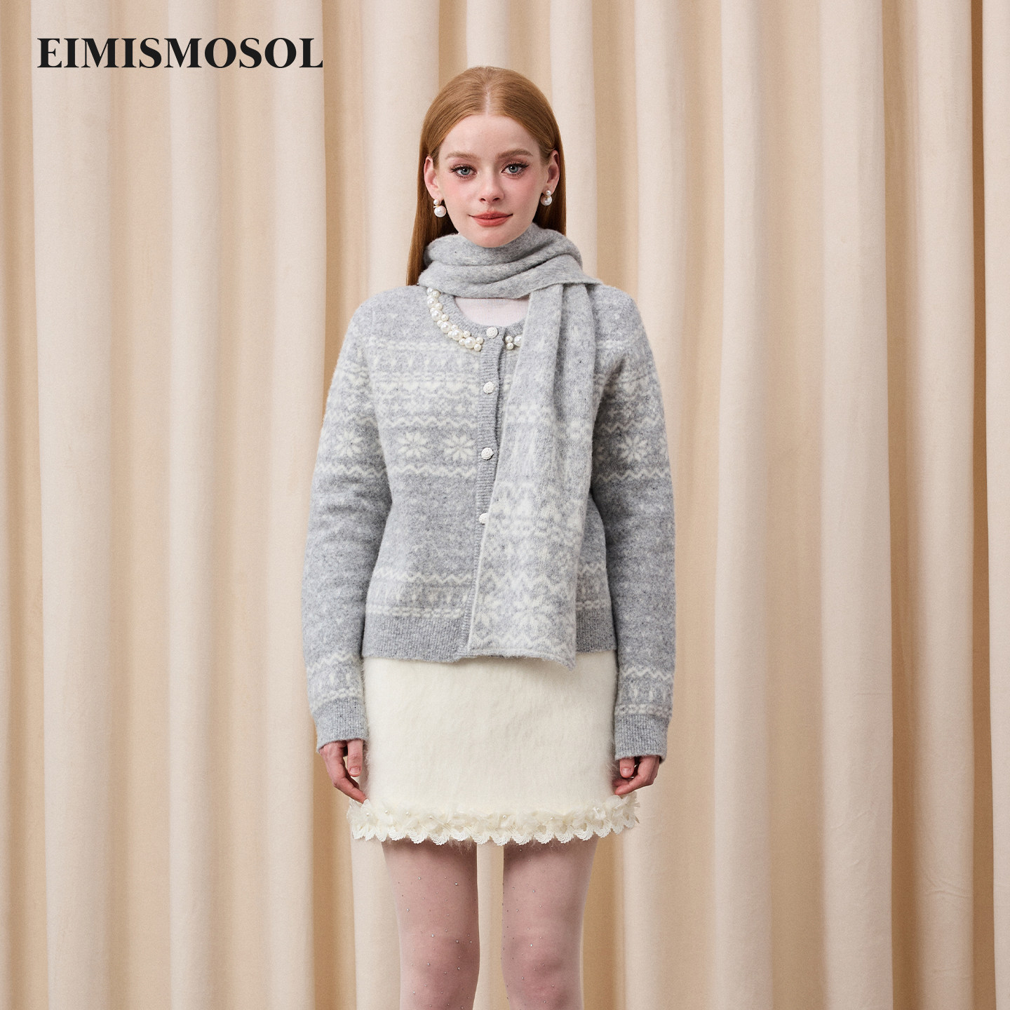 Eimismosol2025秋冬新品围巾领菲尔岛针织开衫女保暖休闲羊毛毛衣