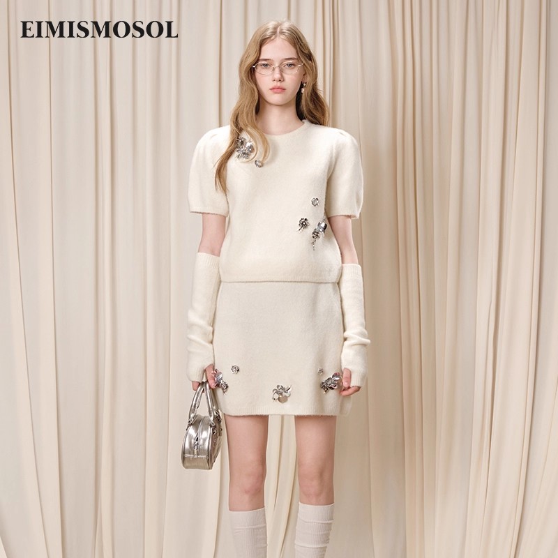 【孙乐言同款】EIMISMOSOL新款含羊毛圆领上衣半裙时尚套装