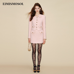 EIMISMOSOL粉色小香风波浪边外套半裙秋冬新款精致可爱俏皮设计
