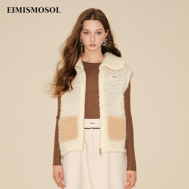 EIMISMOSOL翻领无袖毛衣开衫马甲秋冬新款可爱俏皮休闲学院风女,女装/女士精品,马夹,淘宝优惠券,粉丝福利购,淘宝优惠卷
