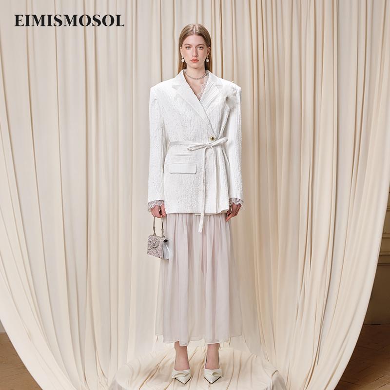 Eimismosol2025秋季新款时尚套装女系带蕾丝边西装马甲裙子三件套