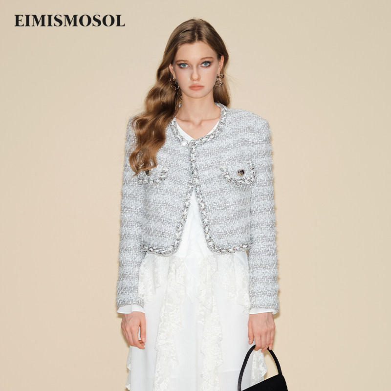 EIMISMOSOL亮丝小香风链条织带短款外套秋冬新款精致贵气可爱女,女装/女士精品,短外套,淘宝优惠券,粉丝福利购,淘宝优惠卷