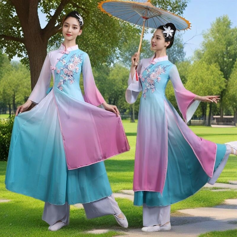 江南水乡中国风伞舞蹈服装套装