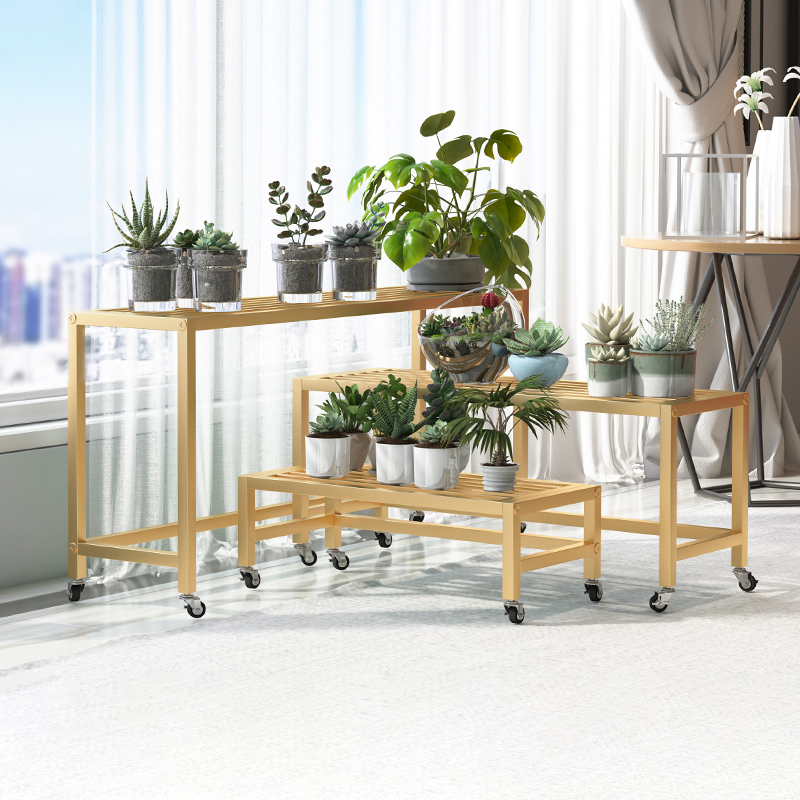 铁艺花架带轮室内置物架阳台简约客厅轻奢绿萝落地三层长条多肉架