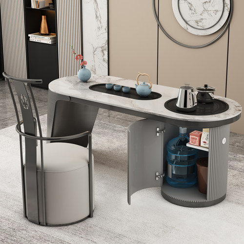 简约岩板茶台家用客厅泡茶桌轻奢小户型阳台不锈钢功夫茶桌办公台