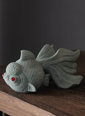 创意茶宠年年有鱼摆件青砂石精品可养茶玩茶桌茶台桌面装饰摆设品
