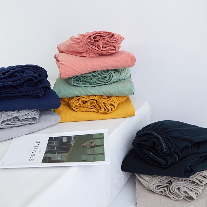 色织纯棉水洗棉床单 全棉双人素色1米8被单三件套