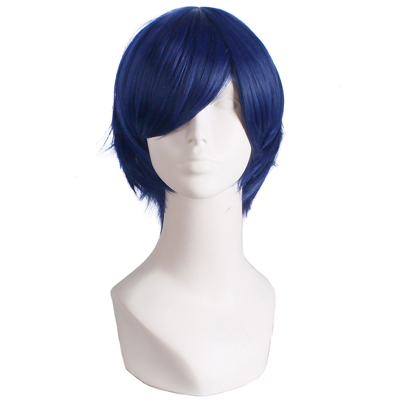 潼漫cos假发男女短发30CM万用反翘短发藏蓝色动漫假毛直发全头套