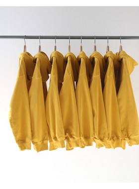 巨显白初秋新款薄款姜黄色连帽拉链卫衣开衫外套男 女 bf风宽松潮