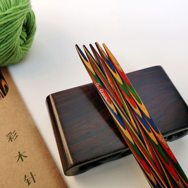 顺林高端彩色新款桦木手工短直针实心签子打毛衣针编织工具全套装