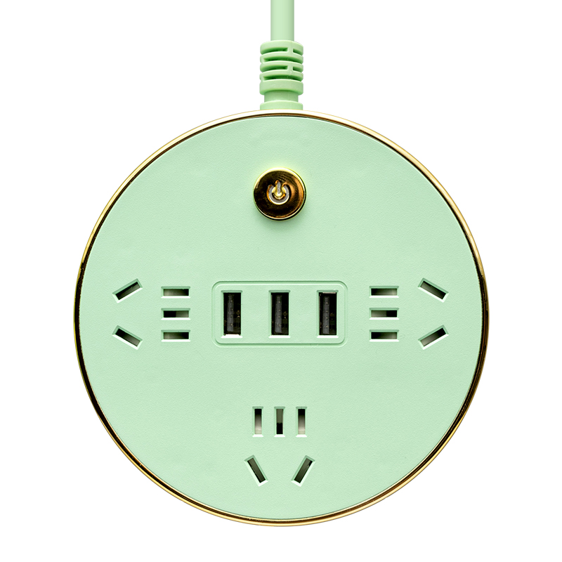 多功能插座可伸缩收纳带USB接口家用办公插座绿色带线接线板插排