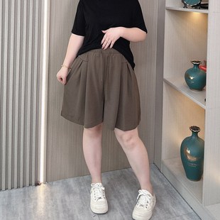 薄款 女2024新款 夏季 冰丝短g裤 胖mm松紧高腰宽松显瘦阔腿 大码 女装