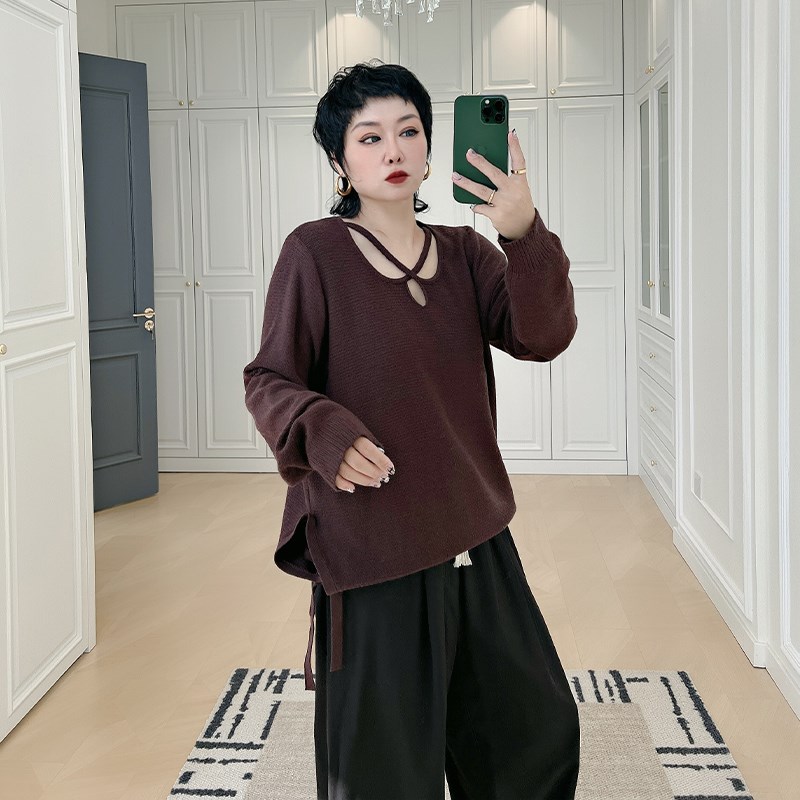 不规则镂空宽松h显瘦针织衫大码女装200斤胖mm设计感小众打底上衣