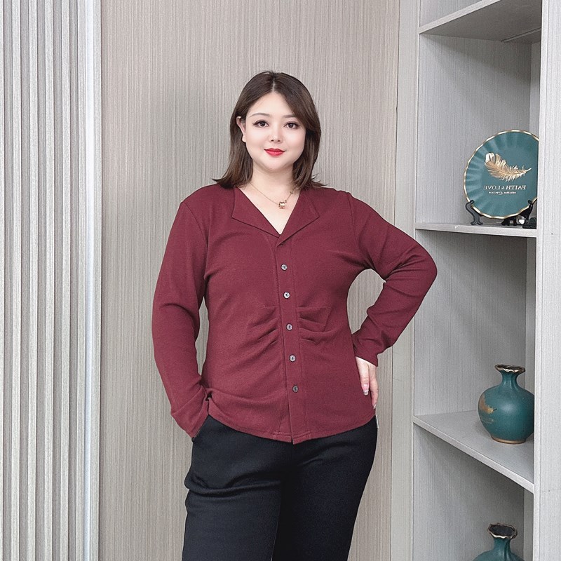 春秋新款大码装V领时尚洋气褶皱正肩D长袖T恤女上衣胖mm显瘦打底