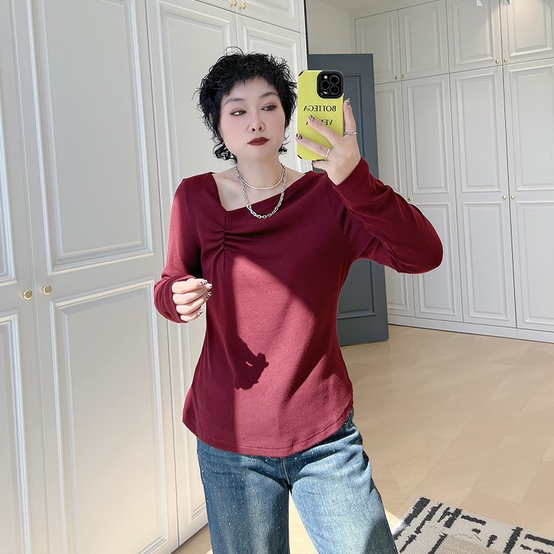 设计感扭结长袖t恤衫大码女装200斤胖mmL潮宽松早秋内搭长袖打底