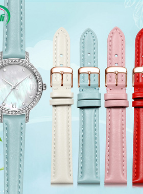 适配阿玛尼白月光手表带真皮女AR11523 11484柔软快拆牛皮带12mm