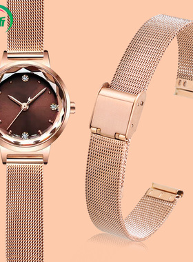 适配julius聚利时手表带钢带女学生小方表小绿表精钢表链6 8 10mm