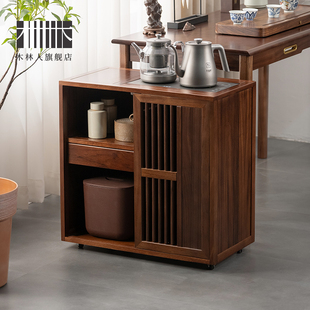 乌金木实木茶桌侧边茶水柜可移动茶台小型办公室茶水车烧水壶一体