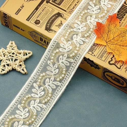 国风珠绣树叶花边辅料刺绣亮片服装手工条码汉服diy配饰袖口装饰