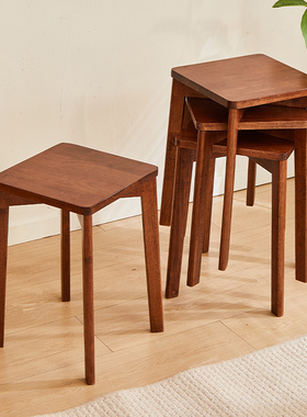 仟艺绘全实木小板凳家用餐凳橡胶木小凳子化妆凳矮凳可叠放实木凳